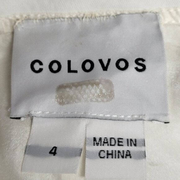 Colovos Size 4 RTR Designer Cream Midi Dress Asymmetrical Hem Side Zip Belted - Picture 3 of 16